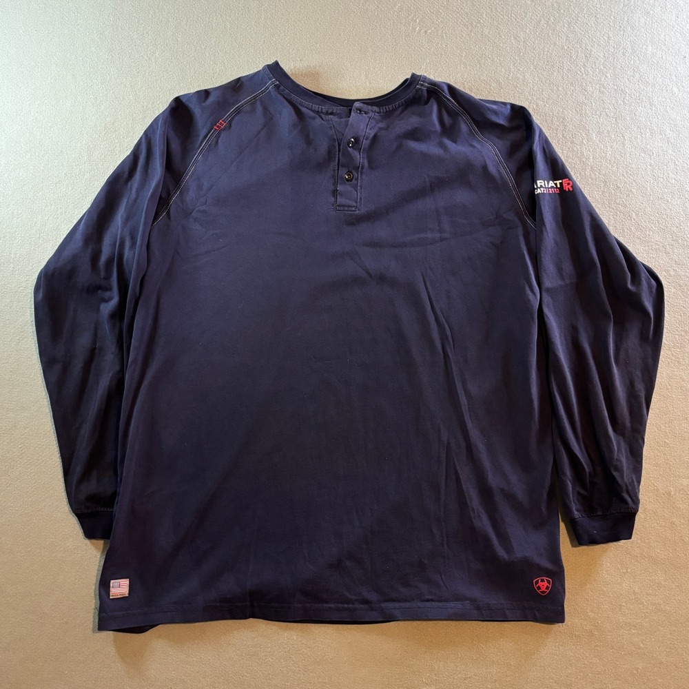 Ariat FR Henley Shirt Mens XXL-T Navy Blue Flame Resistant Long Sleeve Workwear